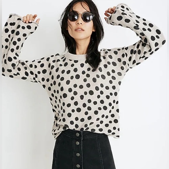 MADEWELL Leopard Dot Wool Blend Pullover Sweater Flare Sleeve Size XS NWT - Picture 1 of 14